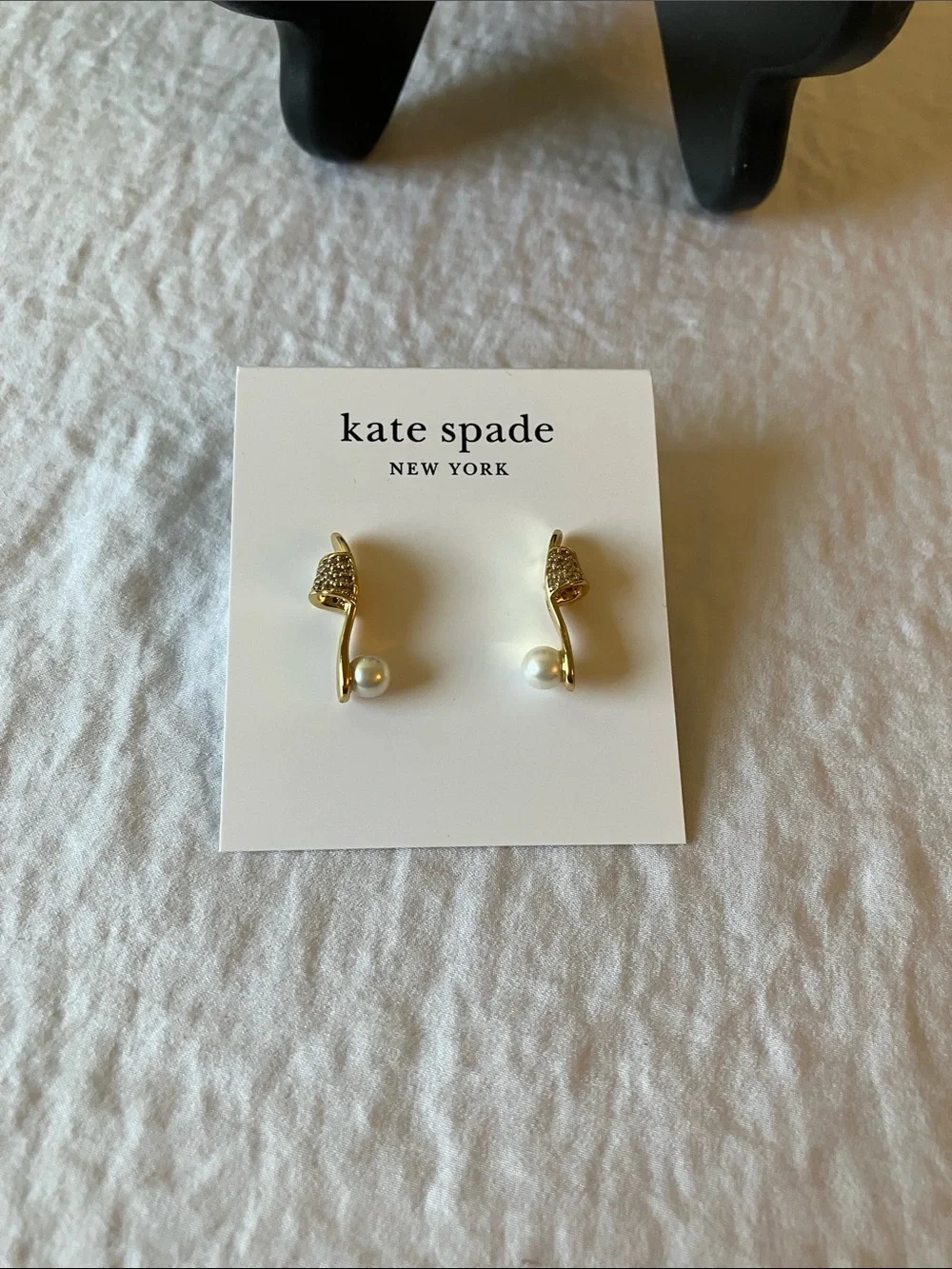 kate spade: Gold Tone “Hit the Town” Crystal & Pearl Drop Earrings